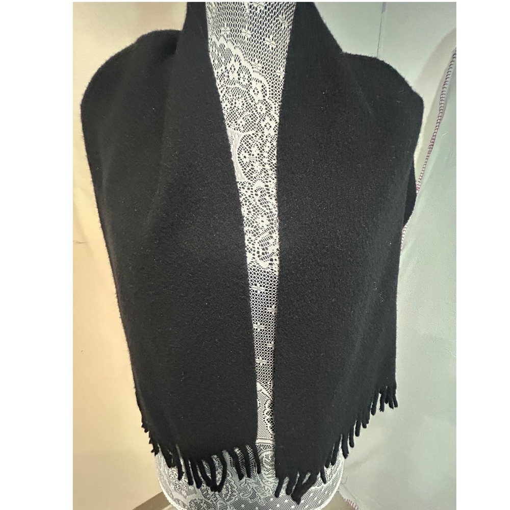 Club Room Scarf Black Cashmere Wool Fringe W Germany Vintage 50x12 Quiet Luxury